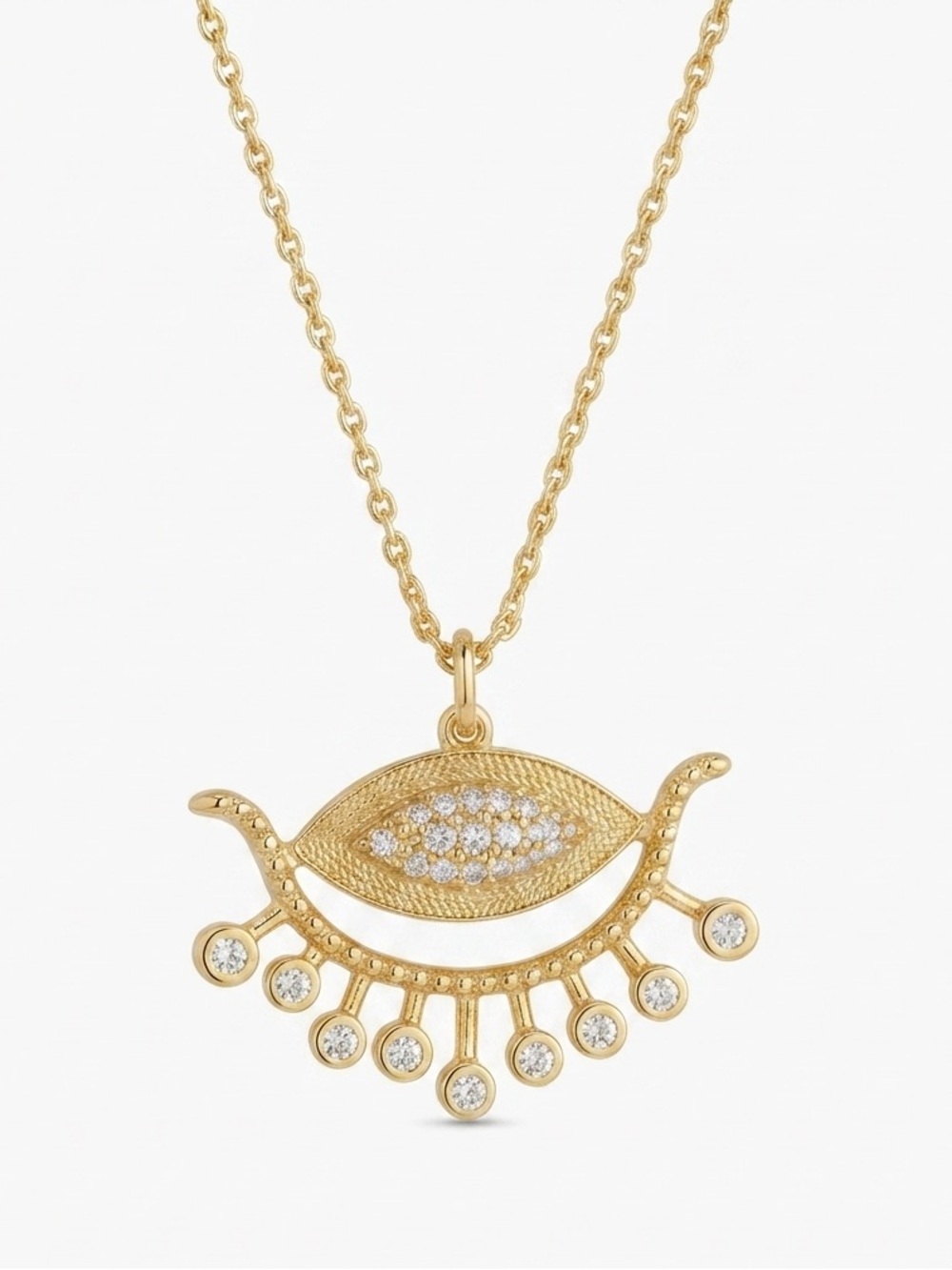 14K Gold Plated CZ Evil Eye Lash Necklace Adjustable Chain Dainty Layered